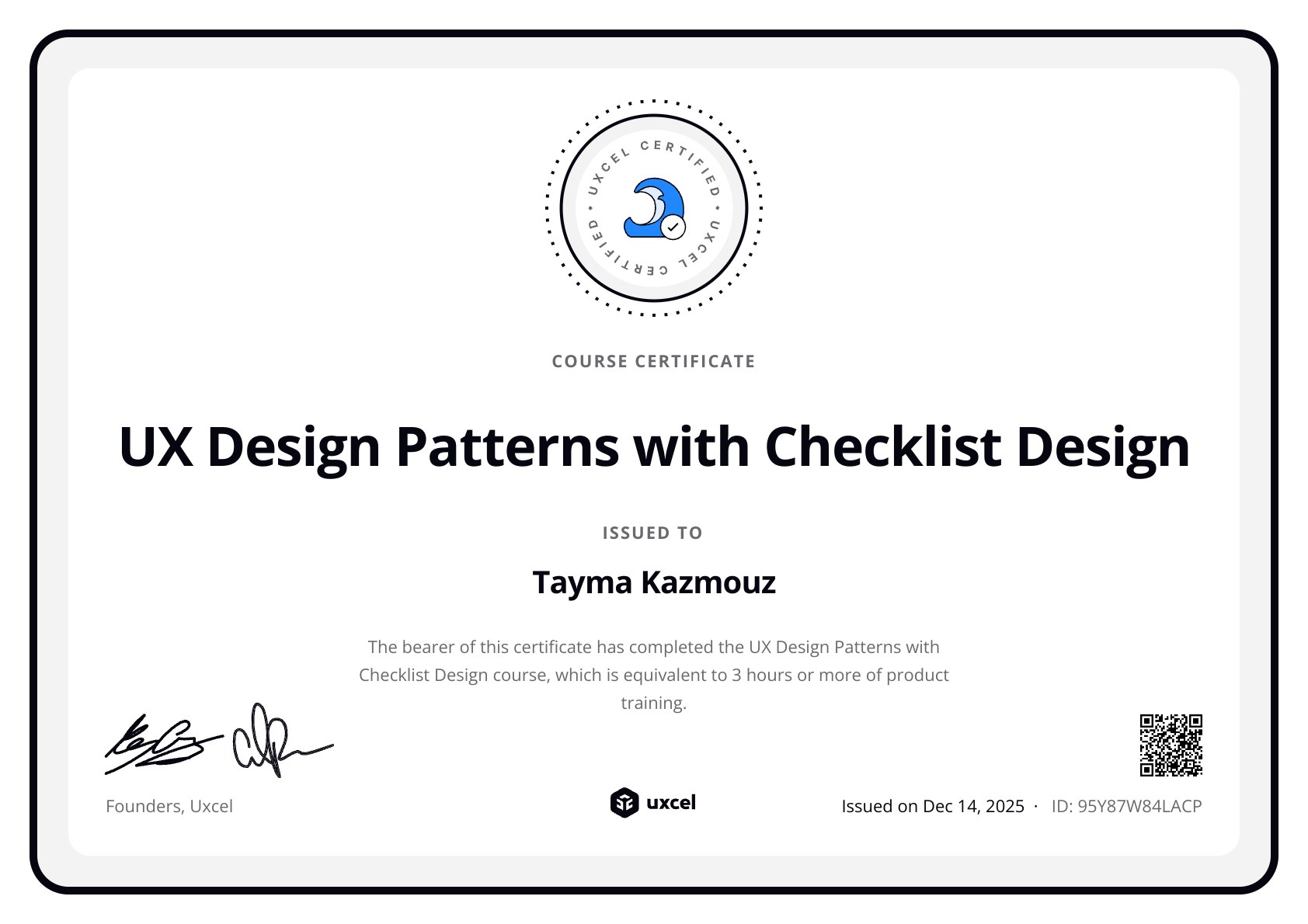 Tayma Kazmouz's certificate